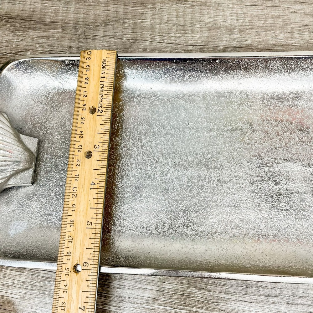 Vintage Shell Handled Silver Tray, Aluminum Serving Platter - Picture 12 of 12